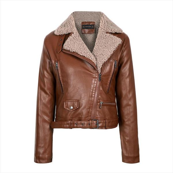 

women winter warm faux leather jackets lady black brown fur motorcycle biker street outerwear coats new fashion