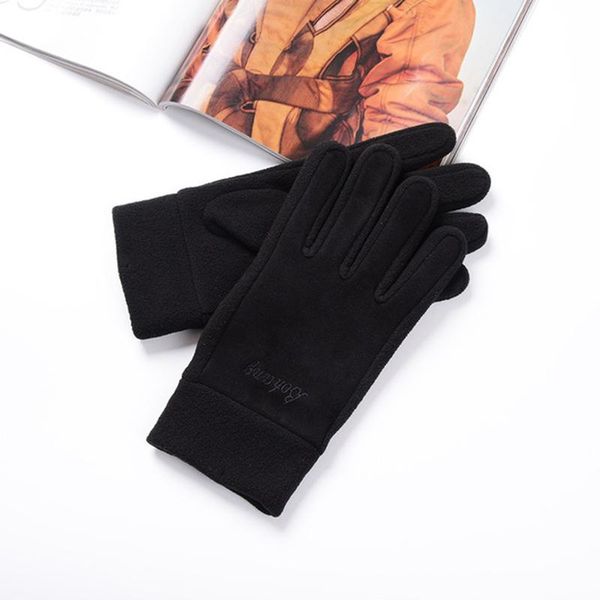 

winter warm wool suede men's gloves ladies outdoor leisure cycling driving warm and windproof gloves bbyrhm alice_bag, Black
