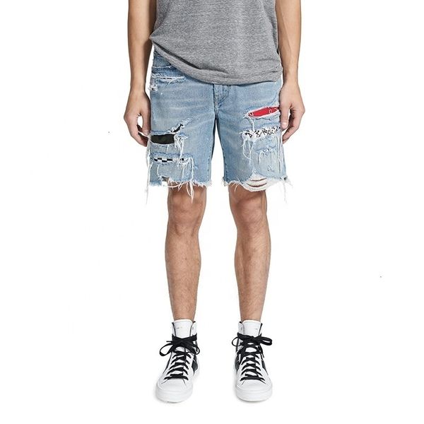 

oem fashion new short dropshipping ripped patch jeans for men