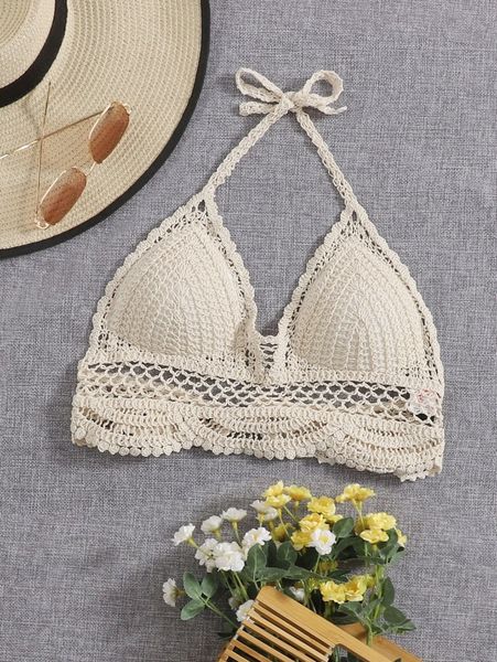 

crochet solid halter 437v#, White