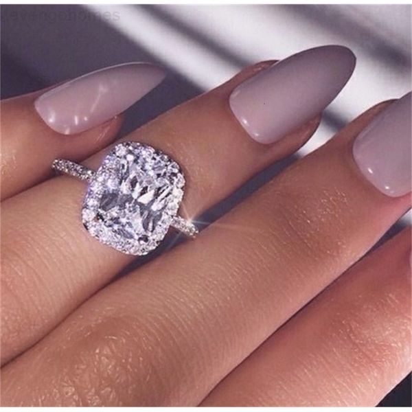

silver vecalon charm promise cushion ring 925 sterling cut 3ct diamond cz engagement wedding band rings for women men je, Slivery;golden