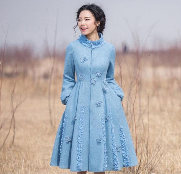 

2021 new fashion winter embroidered wood ear single wool breasted female long sleeve p187 jacket lngm, Black