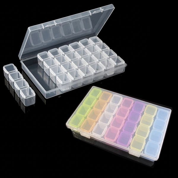 

28 grids nail art storage box acrylic empty crystal beads jewelry decoration nail art accessories storage case removable