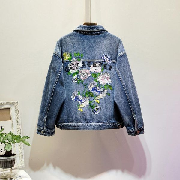 

2020 spring 4xl women's dress fat mm embroidery jeans coat1, Black;brown