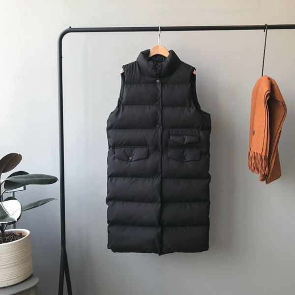 

2021 new spring coat stand collar long warm women vest chaleco mujer gilet feminino txo7, Black;white