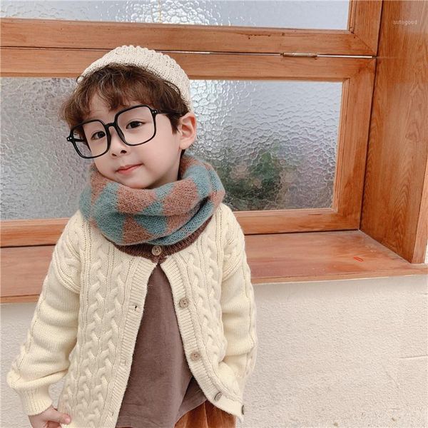 

scarves yinglun grid wool scarf winter warm men and women knitting set neck baby cold knit 1, Blue;gray