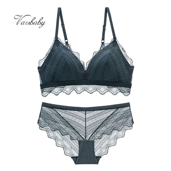 

varsbaby deep v wire bras push up solid seamless lace underwear sets for women y200415, Red;black