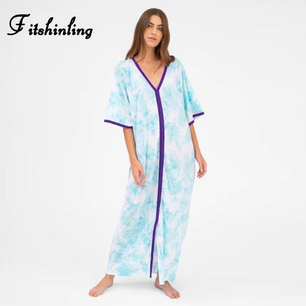 

cover-ups fitshinling tie dye oversized long dress holiday striped v neck straight loose summer vestidos short sleeve dresses women1