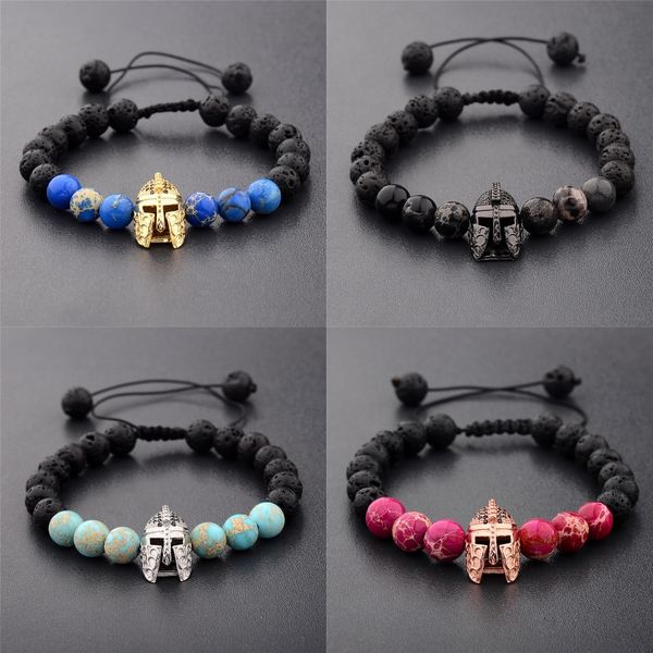 

l9cm5 mini zircon bracelet helmet 8mm black volcanic stone buddha beads men buddha bead bracelet knitting women's rope braceletand char, Golden;silver