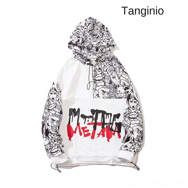 

syyer printing spring and autumn national coat hooded coat 2020 sweaternational sweater hip hop personalized cartoon fashion loose men, Black