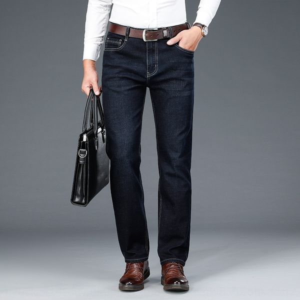 

qqql0 нового мужской осени и зима и бизнес случайных упругая высокой талии вертикальных мужских среднего возраста джинсы черные джинсы толст, Blue