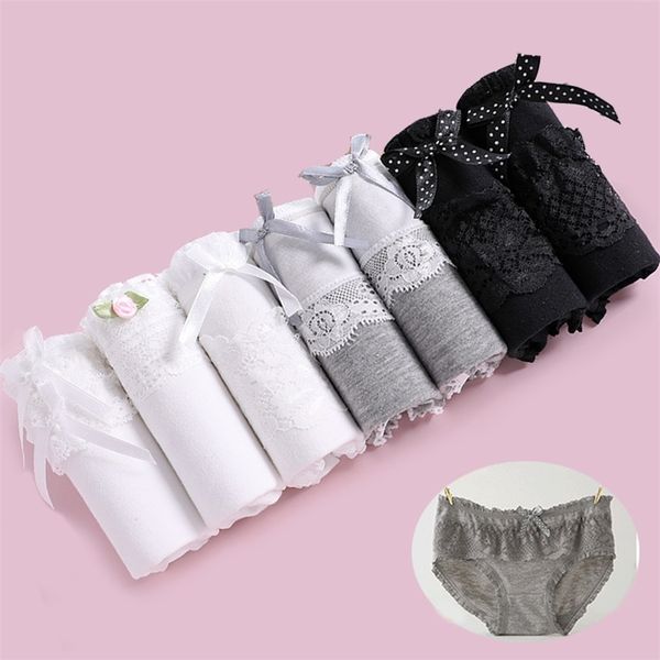 

new 7pcs/lot underwear women panties brief girls cotton panties lingeries cueca calcinhas lace shorts underpant panty femme 201112, Black;pink
