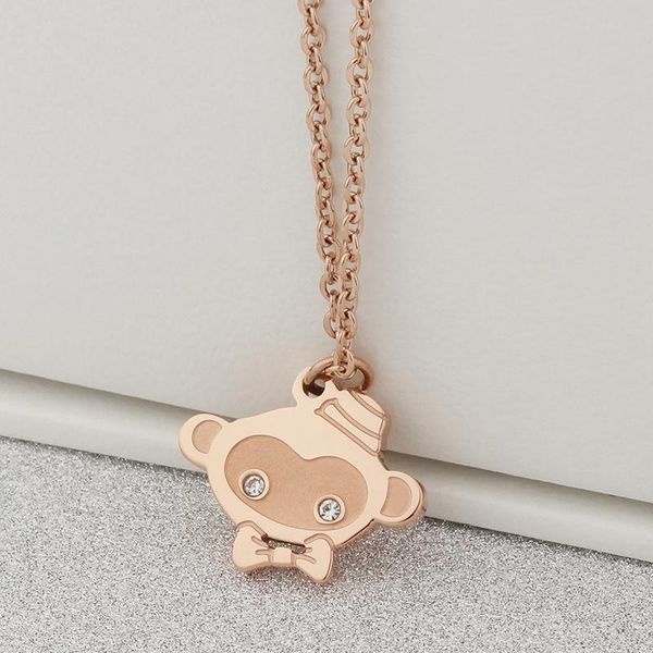 

yunruo 2020 new gold monkey pendant necklace 316l titanium steel & rose gold color woman jewelry gift never fade ing, Silver