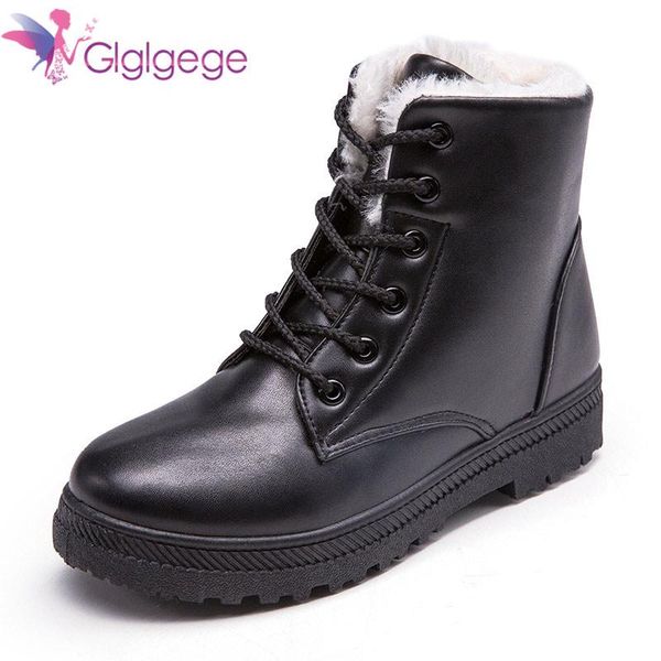 

glglgege women winter shoes 2020 cotton shoes plus velvet boots pu leather ankle boots size 43 warm woman shoe, Black