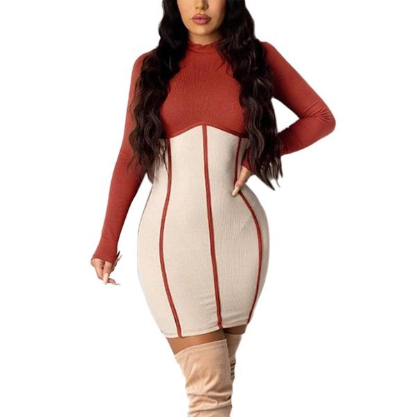 

women long sleeve turtleneck contrast color ribbed knit bodycon mini dress 28gb, Black;gray