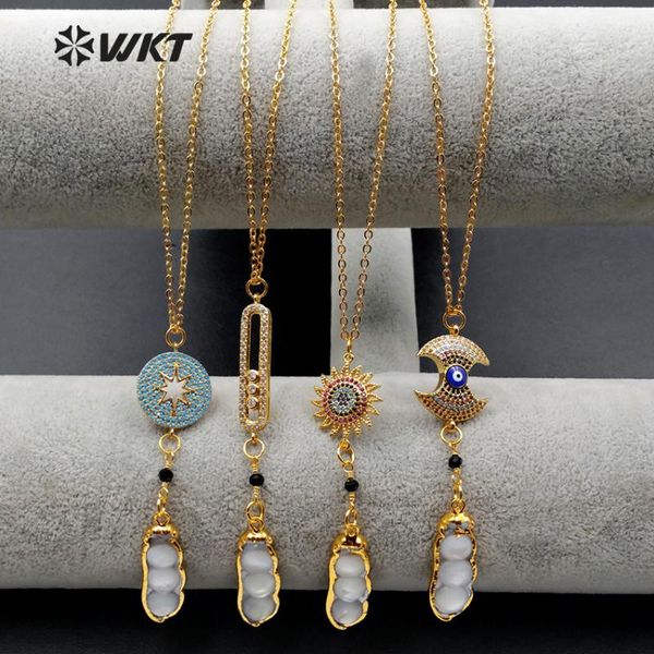 

pendant necklaces wt-mn929 wholesale natural shell necklace various shapes cubic zirconia with jewelry, Silver