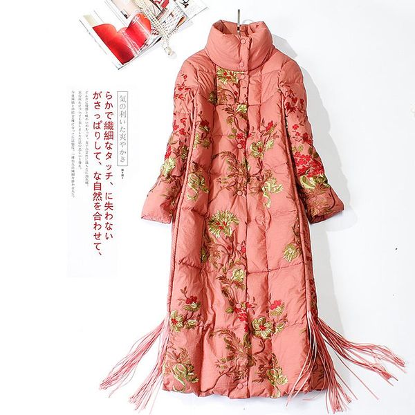

embroidered down jacket brand representative processing light dress embroidered tassel high setting down jacket, Black