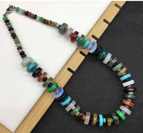 

chokers sell cross-border natural stone colorful wild abacus beads necklace fashion jewelry, Golden;silver