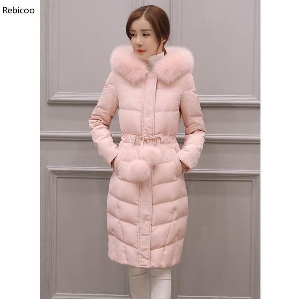 

new winter jacket women long-sleeved hooded cotton coat women over knee length hair ball fashion pink jacket outerwear parka, Black