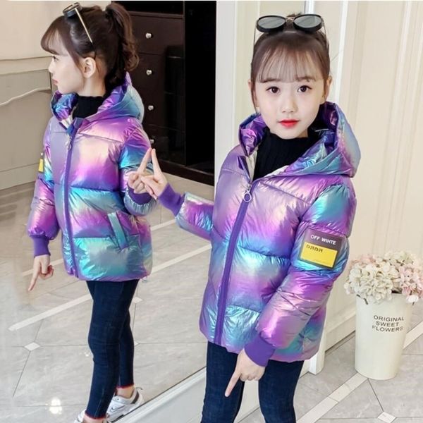 

girls bright shiny thick down cotton colorful bread coat snowsuit coats big children warm kids autumn winter down jacket 201106, Blue;gray