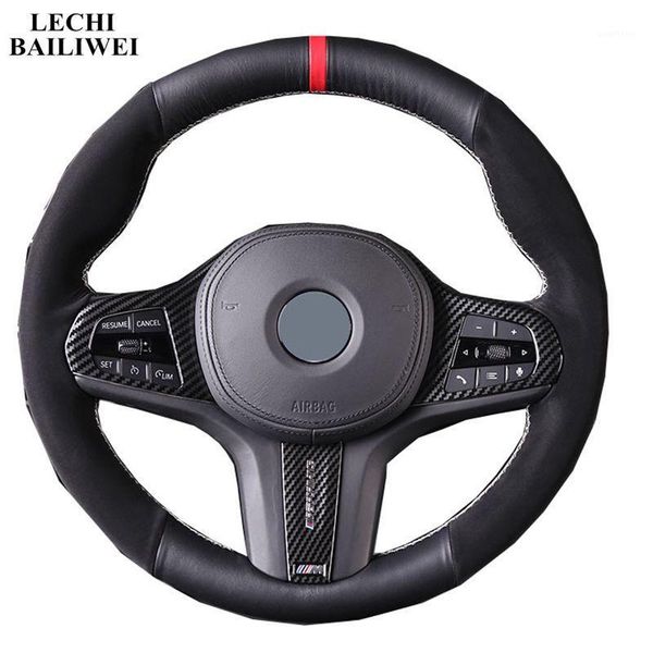 

diy steering wheel cover black suede leather hand-stitched car steering wheel cover for 3 series 20201