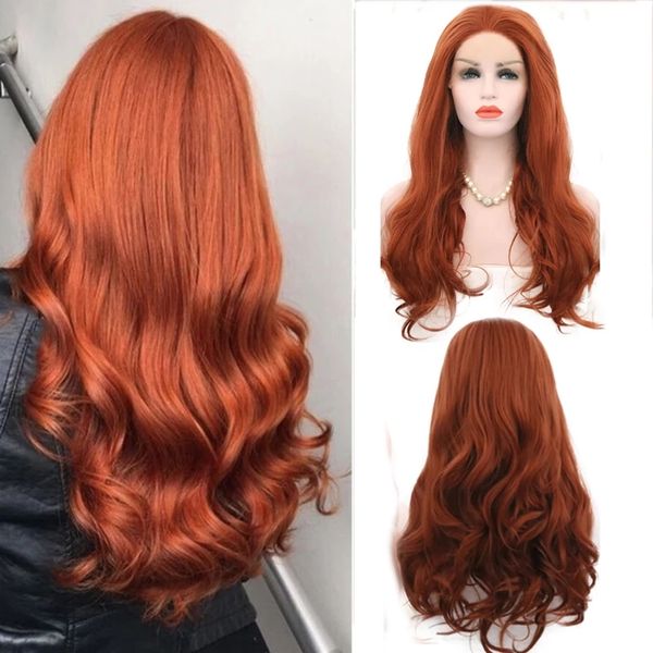 Длинные кузова волна кружева передних париков свободная часть красных париков синтетический парик высокотемпературный волокна волосы окурн цвет для женщин