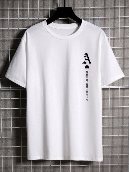 

men japanese letter & playing card print tee z5fq#, White;black