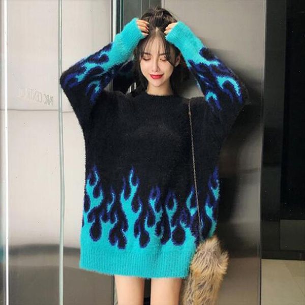 

autumn and winter fashion sweater flame pattern loose long sleeve women 2021 dropshipping drop shipping high quality, White;black