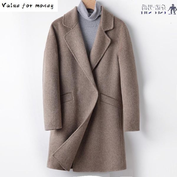 

coat men's double-sided long wool coat man jacket alpaca mens coats and jackets windbreaker abrigo hombre 846 kj1475, Black