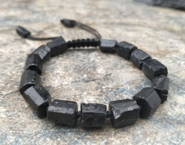 

link, chain natural rough black tourmaline stone adjustable bracelet m0059