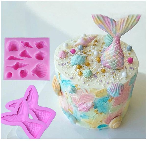 

1pcs gum paste chocolate sile mold mermaid tail conch candy molds kitchen baking fondant cake molds cupcake decorati jllmjg