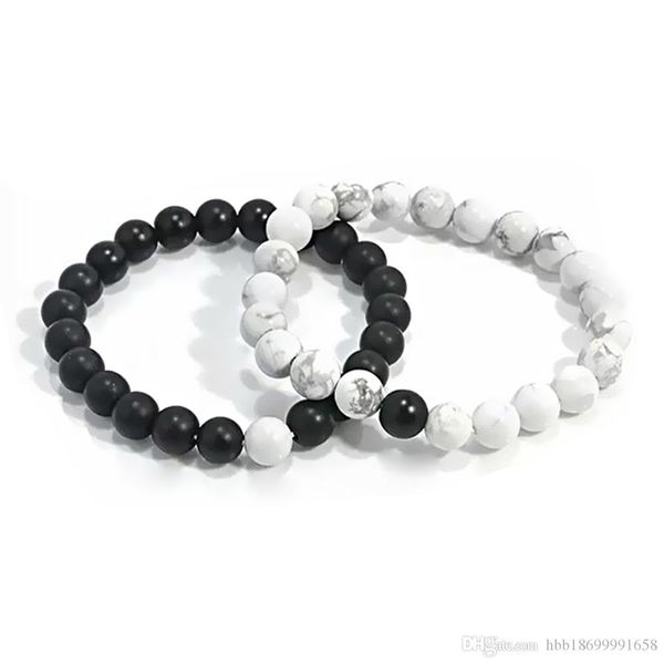 

couples his and hers couple bracelet white turquoise&black matte agate stones distance bracelet christmas