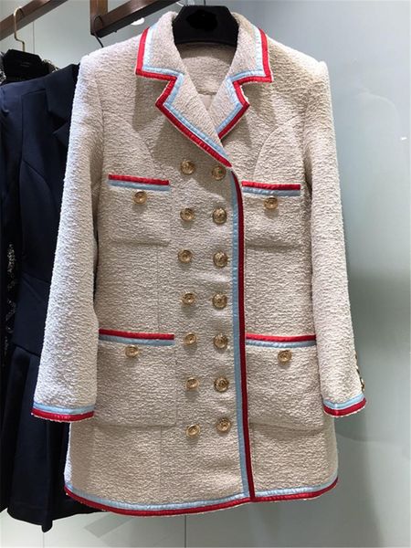 

осень 2020 новый год сбора винограда воротничком край блейзер с британским дизайн двубортный шерстяной куртки для женщин, Black;brown