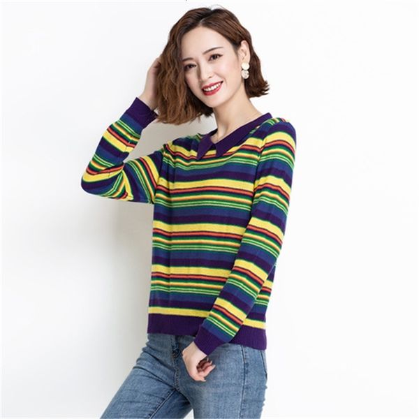 

2021 new women's new autumn and winter striked malha score fashion pullover h00207, White;black