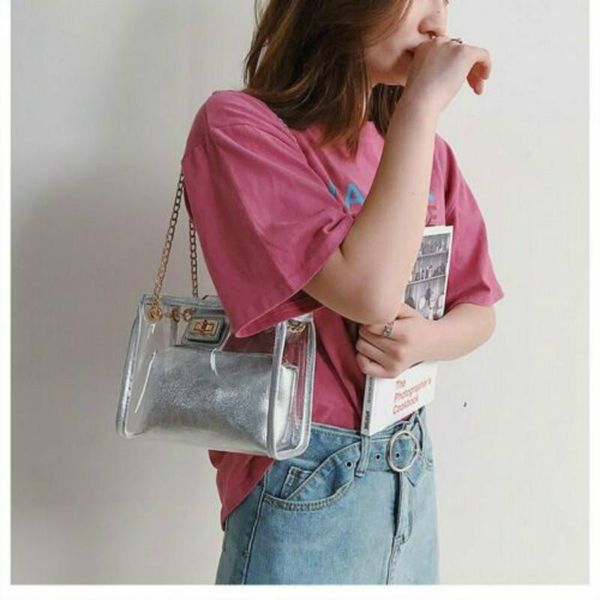 

fashion women's composite bag shoulder bag trend pvc transparent waterproof contrast color messenger