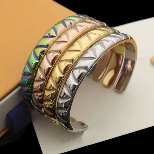 

europe america fashion style men lady women titanium steel engraved v initials volt open bangle bracelet 4 color q95964, Black
