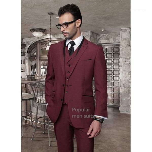 

notched lapel two buttons wine red men suit custom made wedding suits with pants mens tuxedos grooms ( jacket+pants+vest+tie)1, White;black