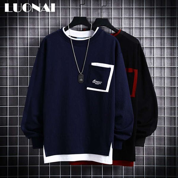 

men's sweater winter plush autumn clothes ins fashion brand loose round neck pullover cotton long sleeve for men, Black