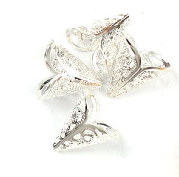 

100pcs 15x16mm filigree flower cone end caps hollow up tassel beads pendant charms connectors accessory for diy jewelry findings h jllftq