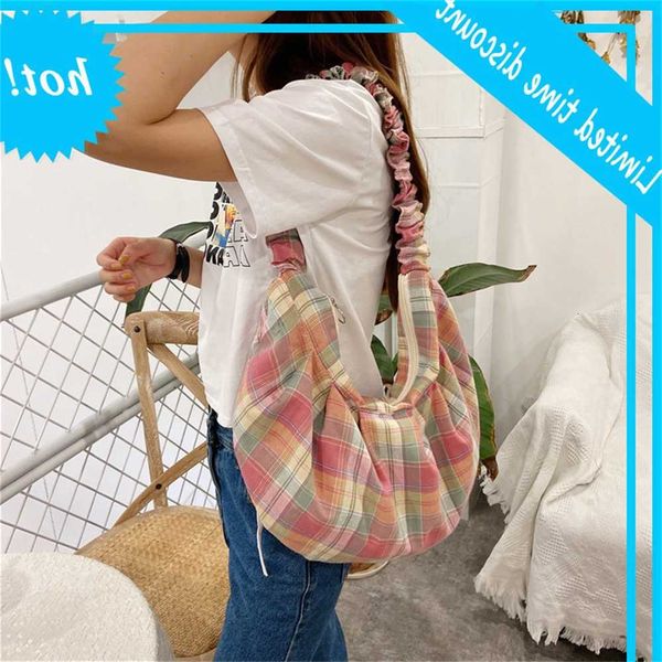 

girls student fold plaid hobos crossbosy bags contrast color women polyester cotton handbags fashion female shopping tote bag orgh