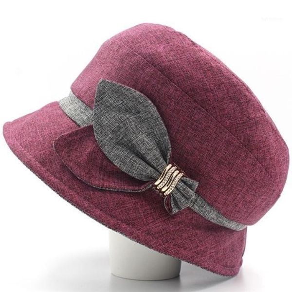 

middle-aged and elderly girl's cap spring and autumn bucket hat korean pure cotton hat old grandma autumn mother bucket1, Blue;gray