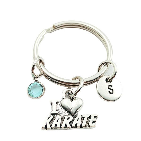 

i love karate creative initial letter birthstone keychains keyrings fashion jewelry women gifts accessories pendants, Silver