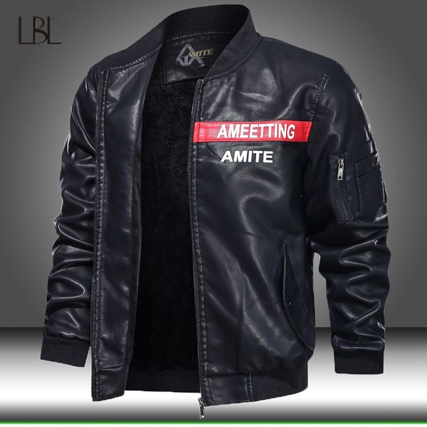 

осень зима мотоцикл куртка мужчины повседневная мода стенд воротник куртки кожаные мужские открытый спортивная искусственная кожа пальто 4xl, Black