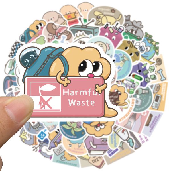 

54pcs/set poster small waterproof skateboard stickers cartoon environmental waste sorting for notebook lapbottle helmet car sticker pvc guit