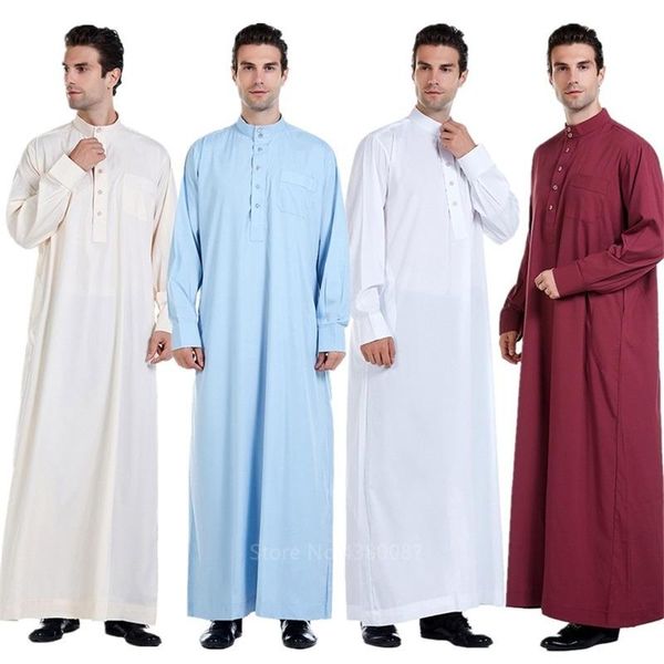 

middle east abaya dress men jubba thobe muslim arabic islamic clothing solid pakistan arab traditional long sleeve robes, Red