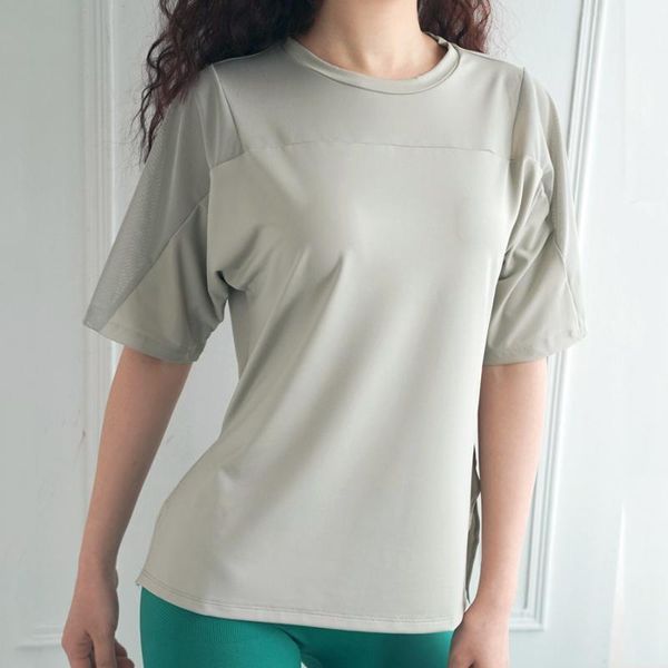

mesh yoga women loose sport t-shirt patchwork gym knotted fitness quick dry training running short sleeve kg-390, White;red