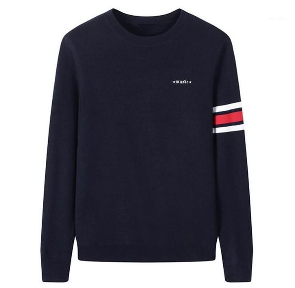 

new 2019 men winter embroidered music star striped knit casual sweaters pullovers asian plug size #k231, White;black