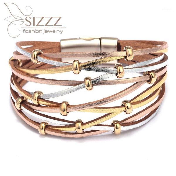 

charm bracelets 2021 fashion multi-layer leather woven bracelet&bangles for women1, Golden;silver