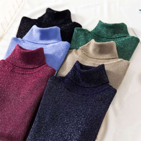 

flash sweater 2020 new autumn and winter tight gold silk long sleeve high collar base shirt, White