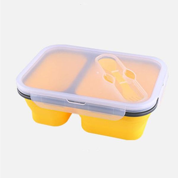 

2 клетки силиконовые складная портативный lunch box 900мл микроволновая печь чаша складной хранения продуктов обед контейнер закуска jllpyn